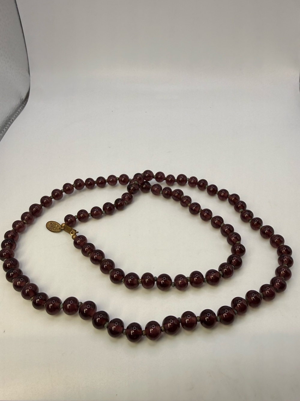 Vintage Miriam Haskell Burgundy Glass Bead Necklace 29” Signed Tag